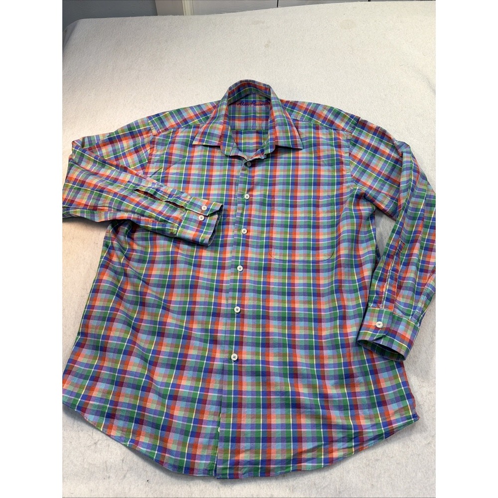 Alan Flusser Shirt Mens Large Multicolor Plaid Long Sleeve‎ Cotton Button Down